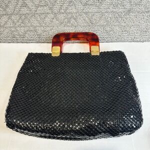 Vintage Black Mesh Evening Bag Tortoise Lucite‎ Handle